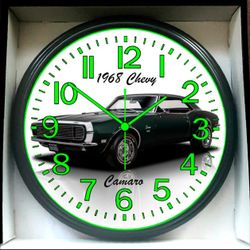 1968 Chevy Camaro Garage Shop Glow In The Dark Wall Clock New!