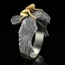Girl Flying on The Eagle Two Tone Punk Rock Ring - Size 9