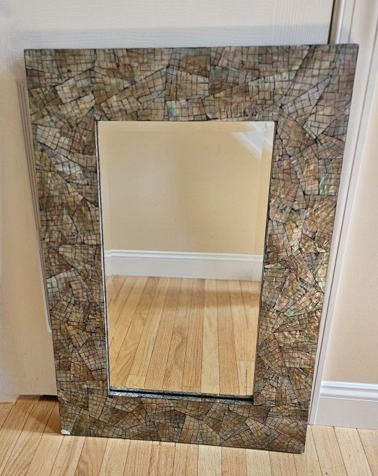 Pier 1 Crackled Mother Of Pearl Rectangular Mirror 36"x24"