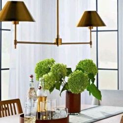 Brand New  Threshold Metal Two Arm Shaded Chandelier Ceiling Light Brass