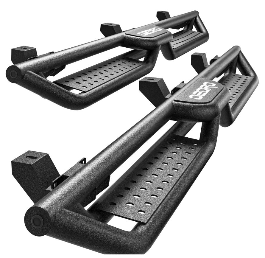 OEDRO Running Boards With Two Stairs Design All-Steel Build, Bolt-On Side Steps Compatible With 2018-2025 Jeep Wrangler JL 4 Door, Black Powder Coated
