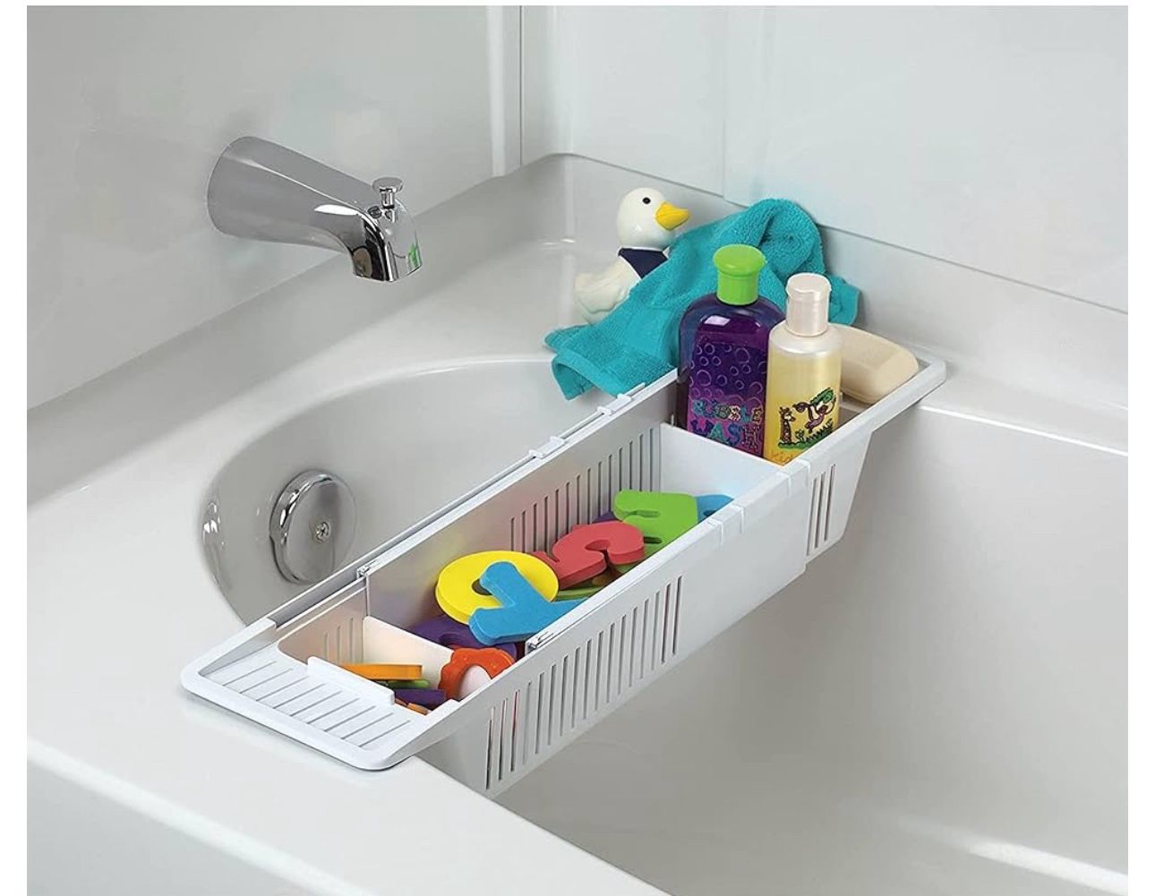 Plastic Bath Tray, Bathtub Holder Non-Slip Telescopic Bathtub Caddy Adjustable Multifunction Storage Tub Shelf Bathtub Stand for Bathroom-White Loca