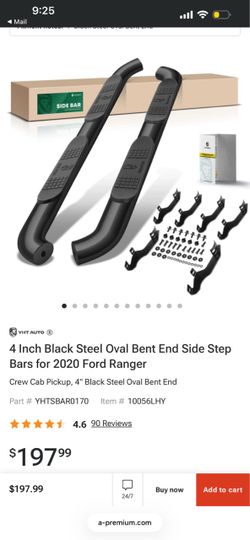 YHT Auto 4-Inch Black Steel Oval Bent End Side Step Bars