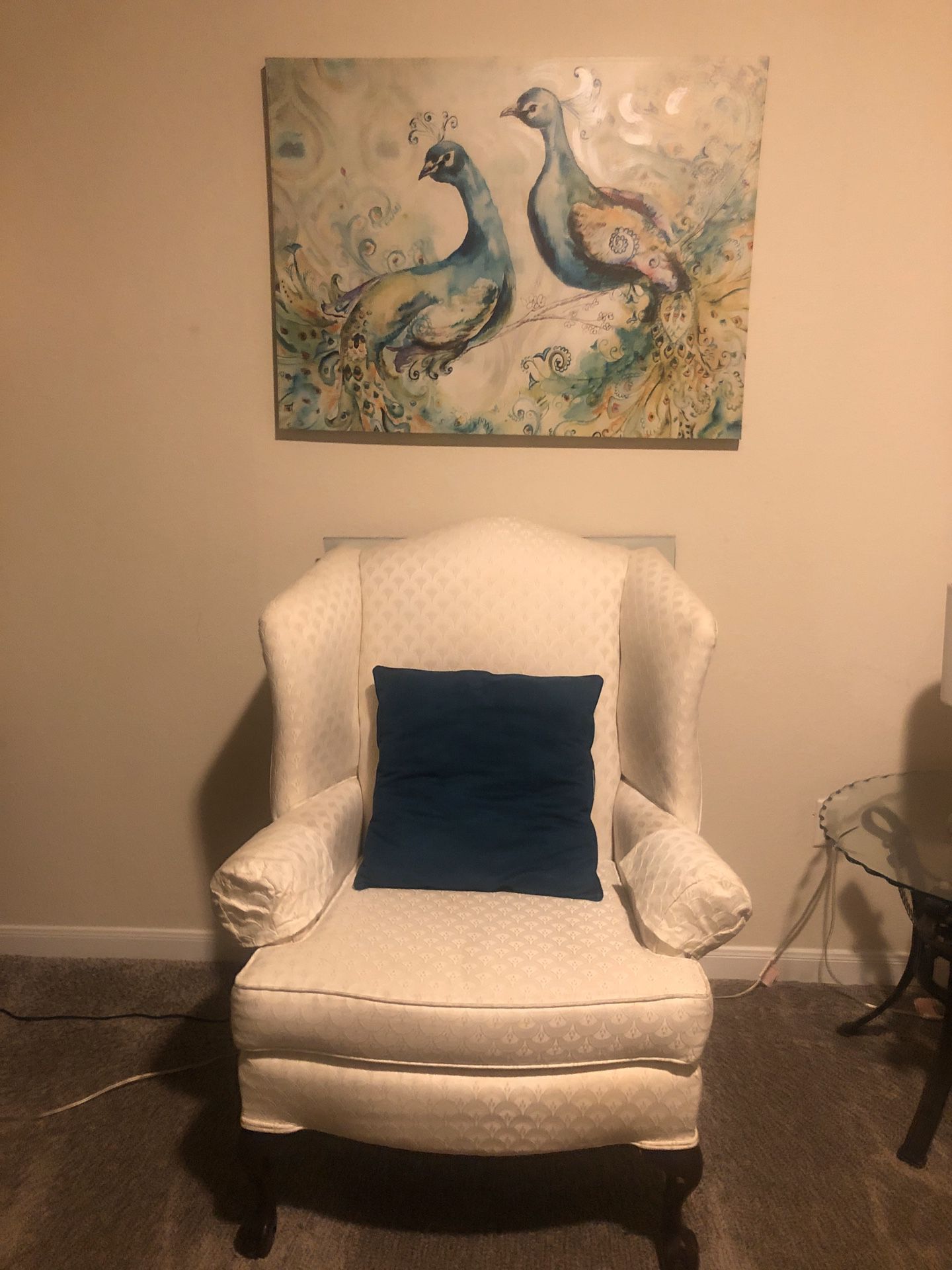Everything for $300.00 includes: couch, chair, end, sofa and cocktail table, wall pictures, lamps, curtains and dining room table and 4 chairs.