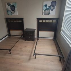 2 Twing Bed Frame W 1 Night Stand And 1 High Dresser 