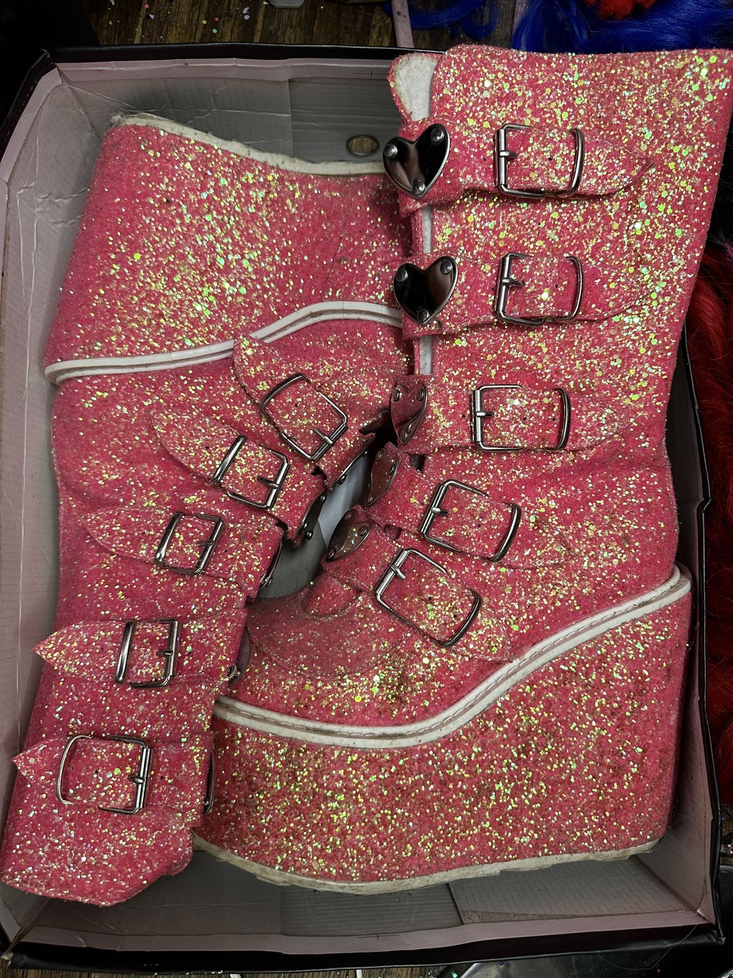 Pink Glitter Size 9 Woman’s Platform Demonia Boots