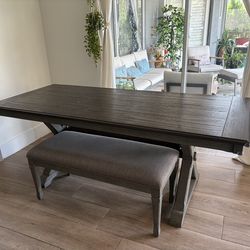 Gray Farmhouse Kitchen Table Set (Table + 2 Benches)
