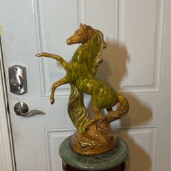  Vtg California 24K Gold/Green/Brown 18” Stallion Horse 