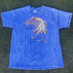 Sportex Apparel T Shirt Mens L Blue Horse Feather Taos Southwestern Made in USA