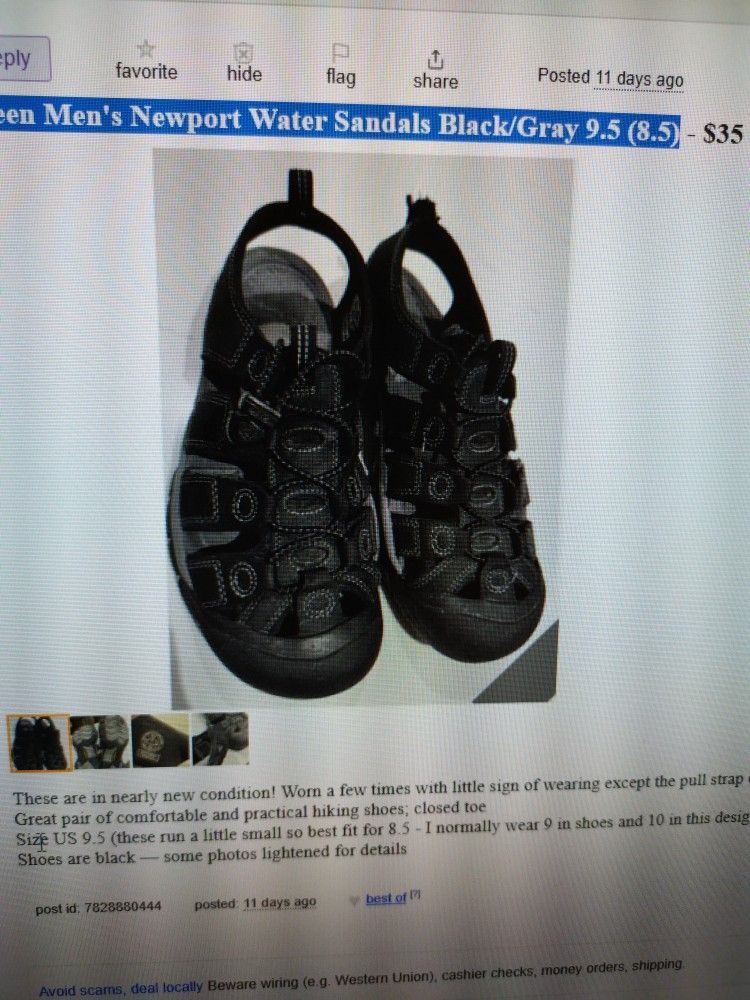 Keen Mens Newport Water Sandals Blk/Grey 9.5 (8.5)