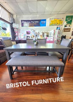 ❤️‍🔥 Dining Set 6 Pc, Gray Color, Upholstered Cushion Fabric Chairs, New in the Box.