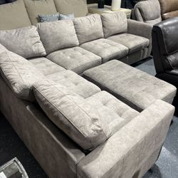 6 Seats Corded Velvet Sactional Sofa Storage Bundle 1430