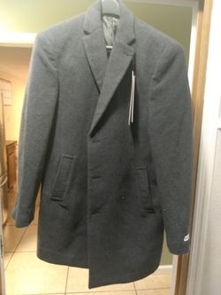 $395 Calvin Klein Prosper Slim Fit Overcoat Size 44L Medium Grey.