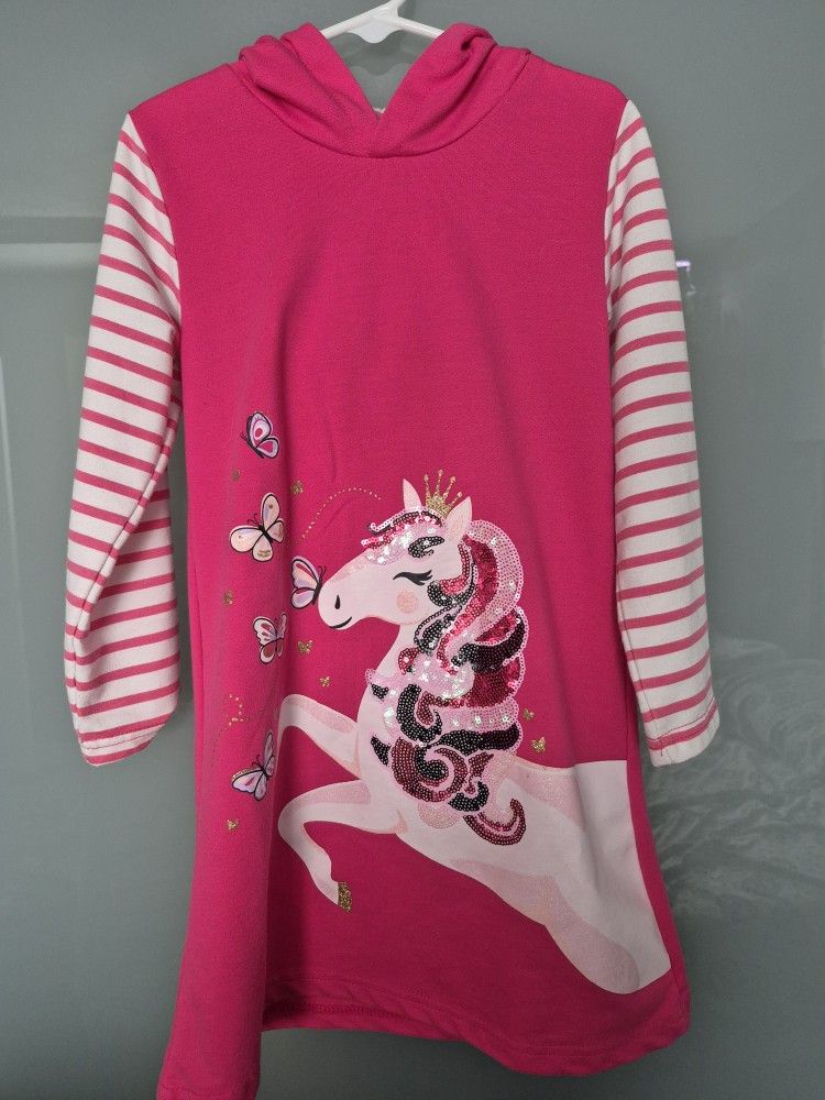 Girls Hooded Unicorn Dress Size 6