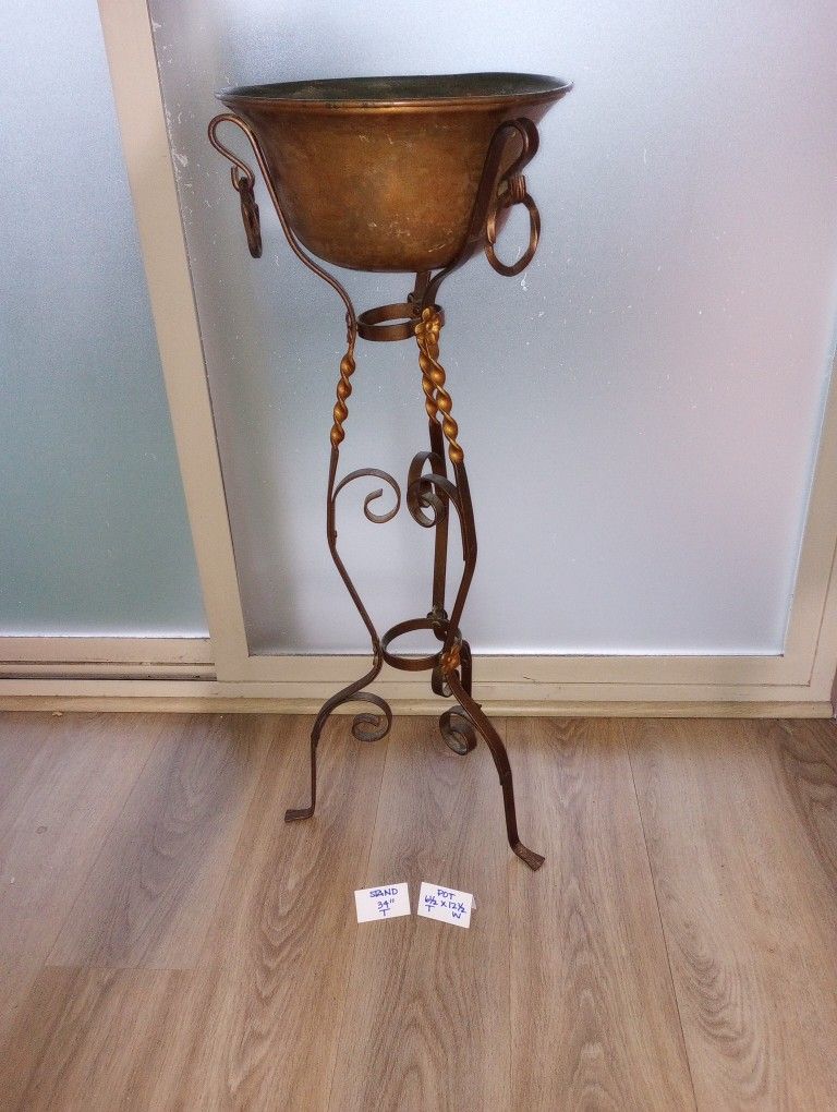Vintage Arts and Crafts Wrought Iron and Copper Plant Stand