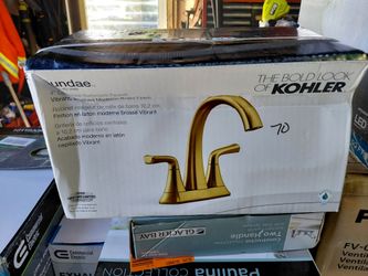 Kohler sundae 4" centerset Bathroom Sink Faucet With Drain In Brushed modern brass