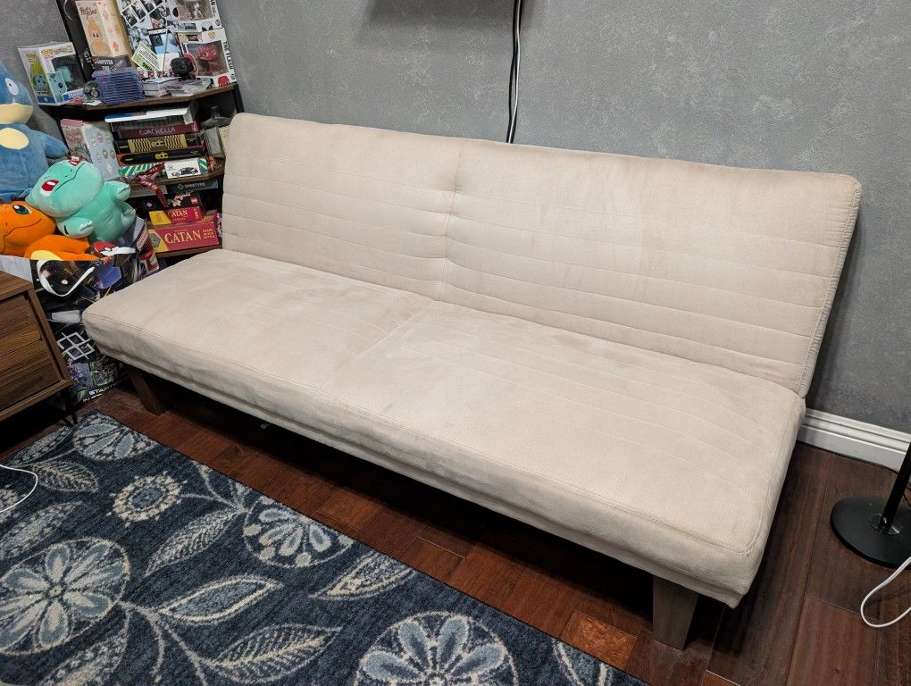 DHP Dillan 69 Inch Futon Sofa Bed in Microfiber, Modern Armless Upholstered Couch Sleeper with Tufted Back and Seat, Tan