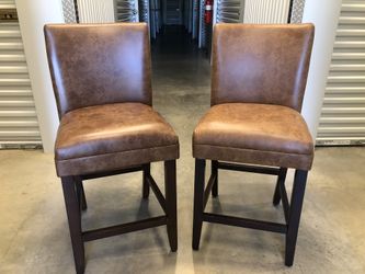 HomePop 24” Luxury Faux Leather Barstools - Distressed Brown Faux Leather 