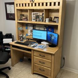 Wood Desk And Hutch