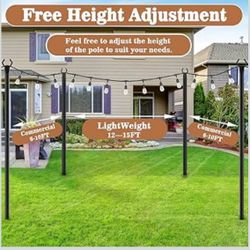 🌼 7 Pack String Light Poles,Metal Poles for Hanging Outdoor Light Strings,7 Pack 10 FT Light Poles Stand for Outside Garden,Patio,Wedding,Backyard,De