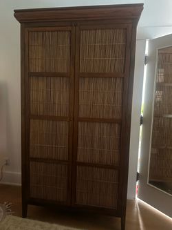 Gorgeous Vintage Bamboo Slat Armoire / Storage Cabinet