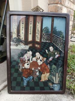 Antique Chinese Reverse Glass Painting of Children Playing *250.00* 23" x 17"