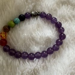 NEW Amethyst & Chakra Colors Beaded Bracelet with Charm 
