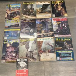 12 Railroad And Rail fan Magazines And Railroading Badge Book