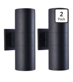 mirrea 12" Modern Outdoor Porch Light in 2 Lights, Matte Black, 2 Pack Aluminum cylinder exterior fixtures, tempered glass cover, waterproof wall scon