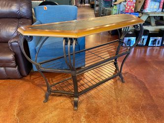 Half Moon Natural Tile Inlay Wrought Iron Console Table
