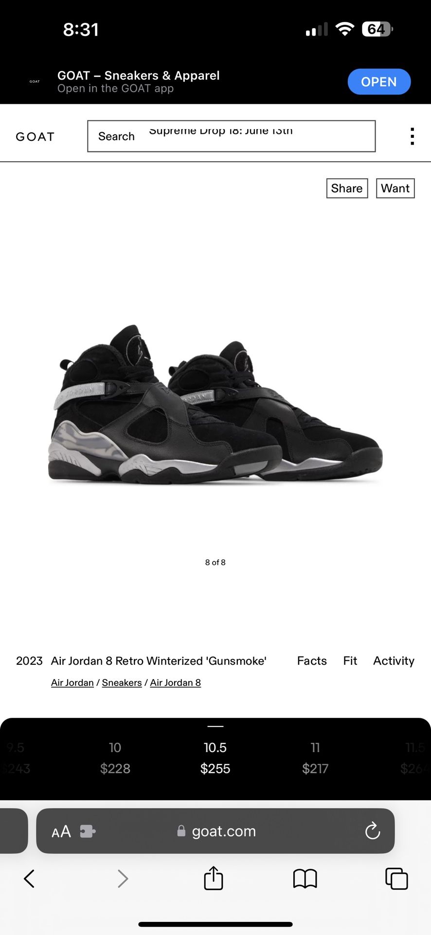 Air Jordan Retro 8  “ Gun Smoke “