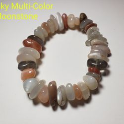 8” Natural Multi-Color Chunky Moonstone Crystal Gemstone Side-Drilled Beaded Bracelet for Men or Women 