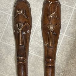 African Fang Masks Antique Vintage Hand Carved 17”