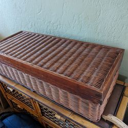 28x10x8 Wicker Rattan Wood Storage Box Bin Container Decor Tropical Hawaiian Bamboo Case Organizer Beach Surf Style