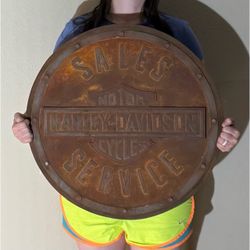 Harley Davidson Motorcycles Sales & Service Wood / Cast Iron Style Sign 24” Rust Rustic Collector’s Item Biker Motorcycle Vintage Large