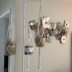 3 Hanging Plant Holders, Wall Art And Macrame Wall Art  