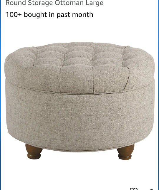 Homepop Home Decor Button Tufted Woven Round Storage Ottoman Large