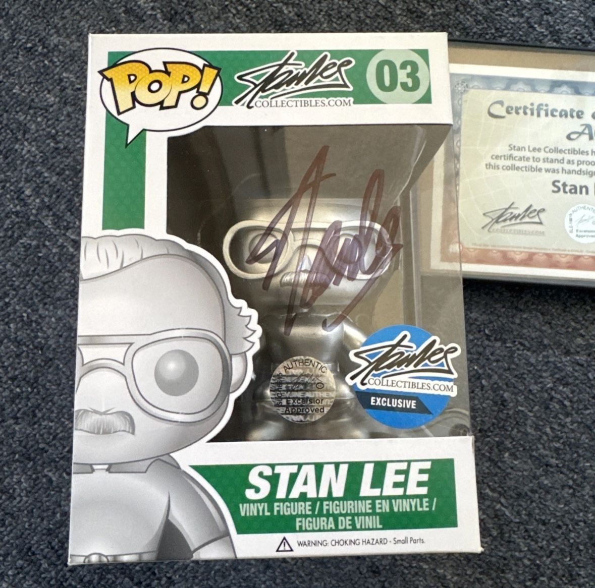 Stan Lee Signed Funko Pop! #03 Chrome Autograph w/ COA – Rare Marvel Collectible