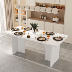 Modern White Rectangular Dinin g Table with Arch Base Minimalist Wood Kitche n Table Multifunctional for Home or Office
