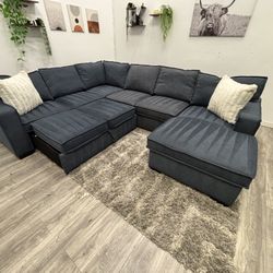 Blue Sectional Couch Pull Out Bed - Free Delivery 