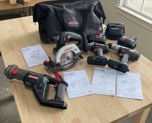 Lot of Craftsman 19.2V Electric Power Tools! Reciprocating Saw, Trim Saw, Impact Driver, Drill, 2 Batteries, 1 Charger and Storage Bag. All work great