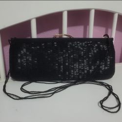 Black Beaded Evening Clutch w/ Strap – Great Condition