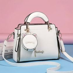 Cute Cat Design Handbags, Trendy PU Leather Crossbody Bag 