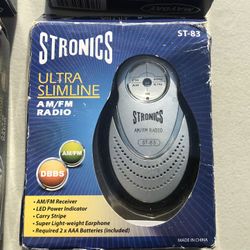 Stronics sT-83 Ultra Slimline AM/FM Pocket Radio w/Earphone, 