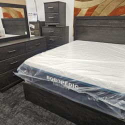 New Special Ashley Belachime Queen Gray Color 5 Piece Bedroom Set