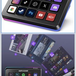 AmpliGame Stream Controller with 15 Macro Keys, Streaming Keyboard with Trigger Actions in OBS/Twitch/YouTube/Streamlabs, Shortcut Buttons Keypad Work