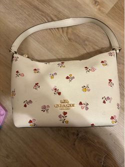 Coach white floral heart print shoulder bag