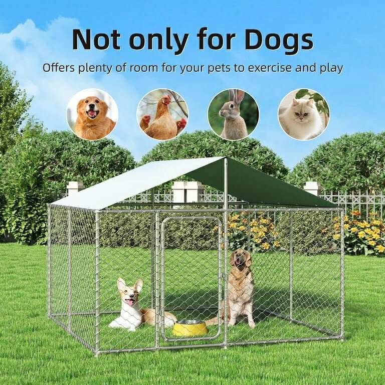 (No Elastic Rope) 7.5x7.5FT Outdoor Dog Kennel Outside Heavy Duty Dog Enclosure with Waterproof Cover and Security Lock