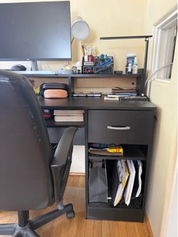 Black Desk with Hutch and Office Chair