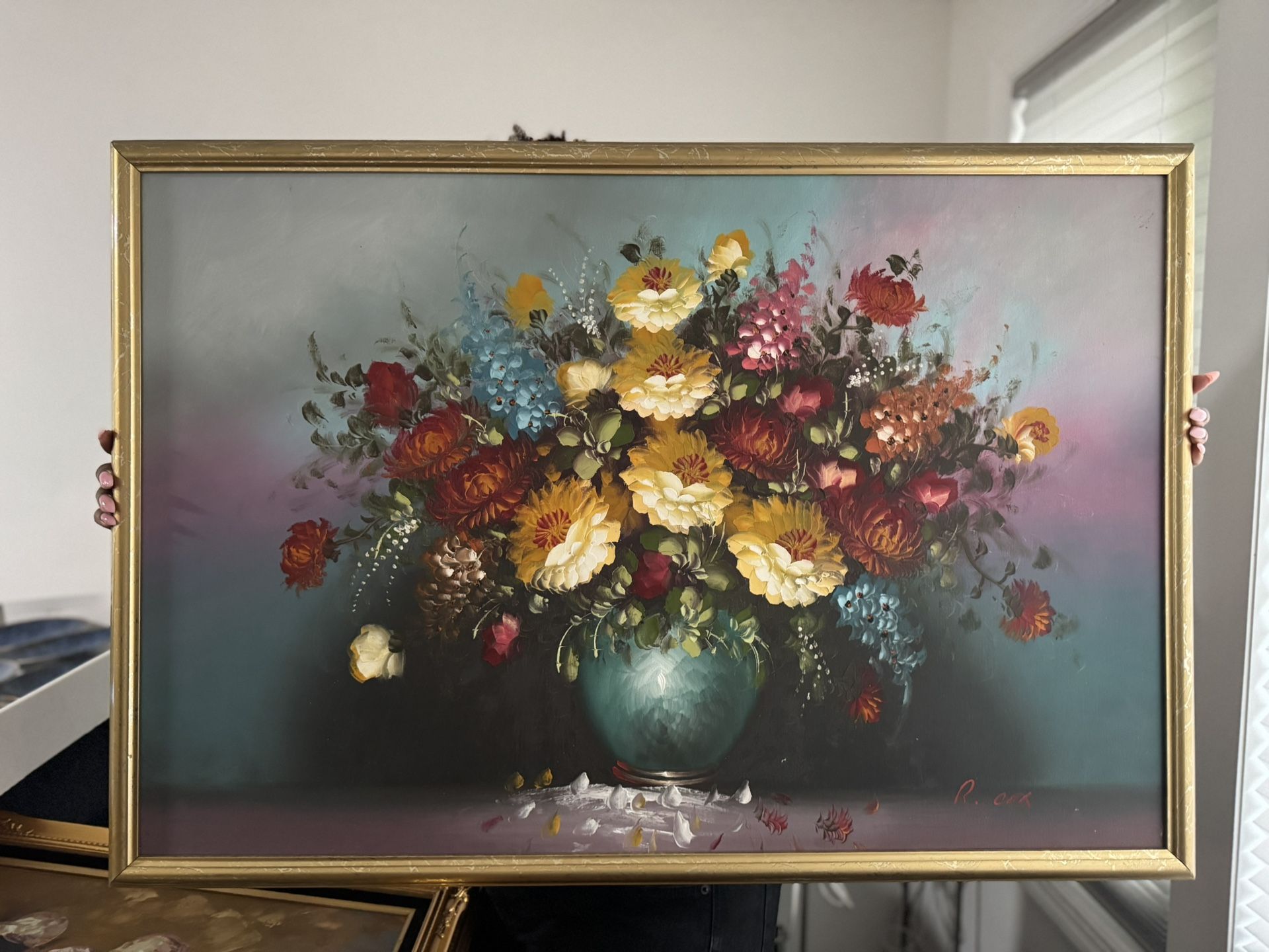 Original Robert Cox Painting- Flowers On Large Canvas